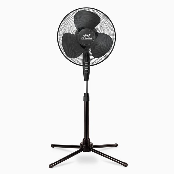 Proaira 16-inch Oscillating Pedestal Fan, 3 Speed Control, Black PF16B